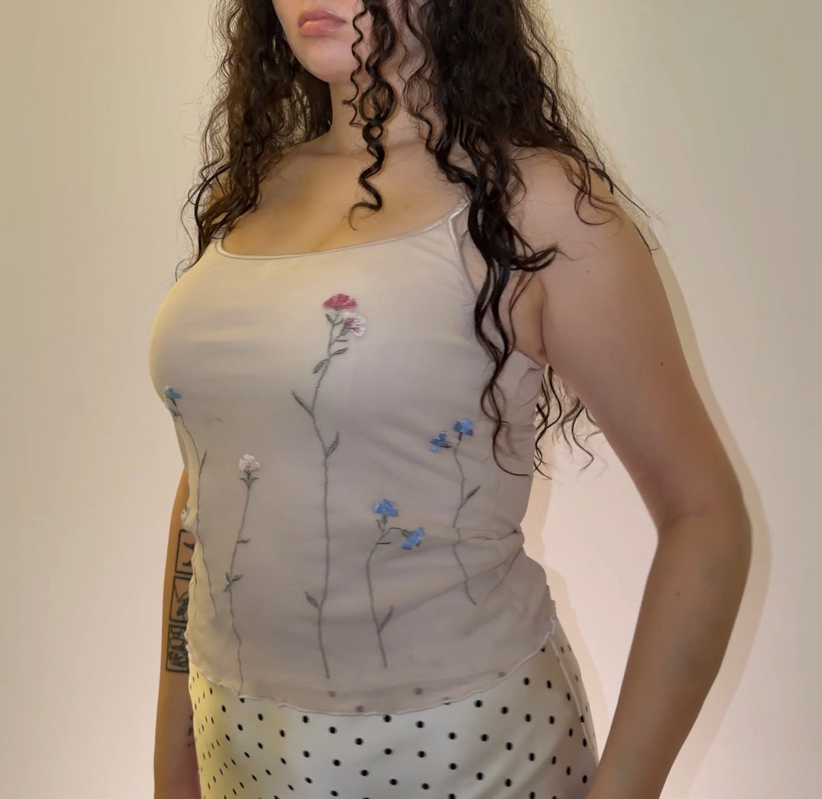 Pink top with Flowers Embroidery - Size S