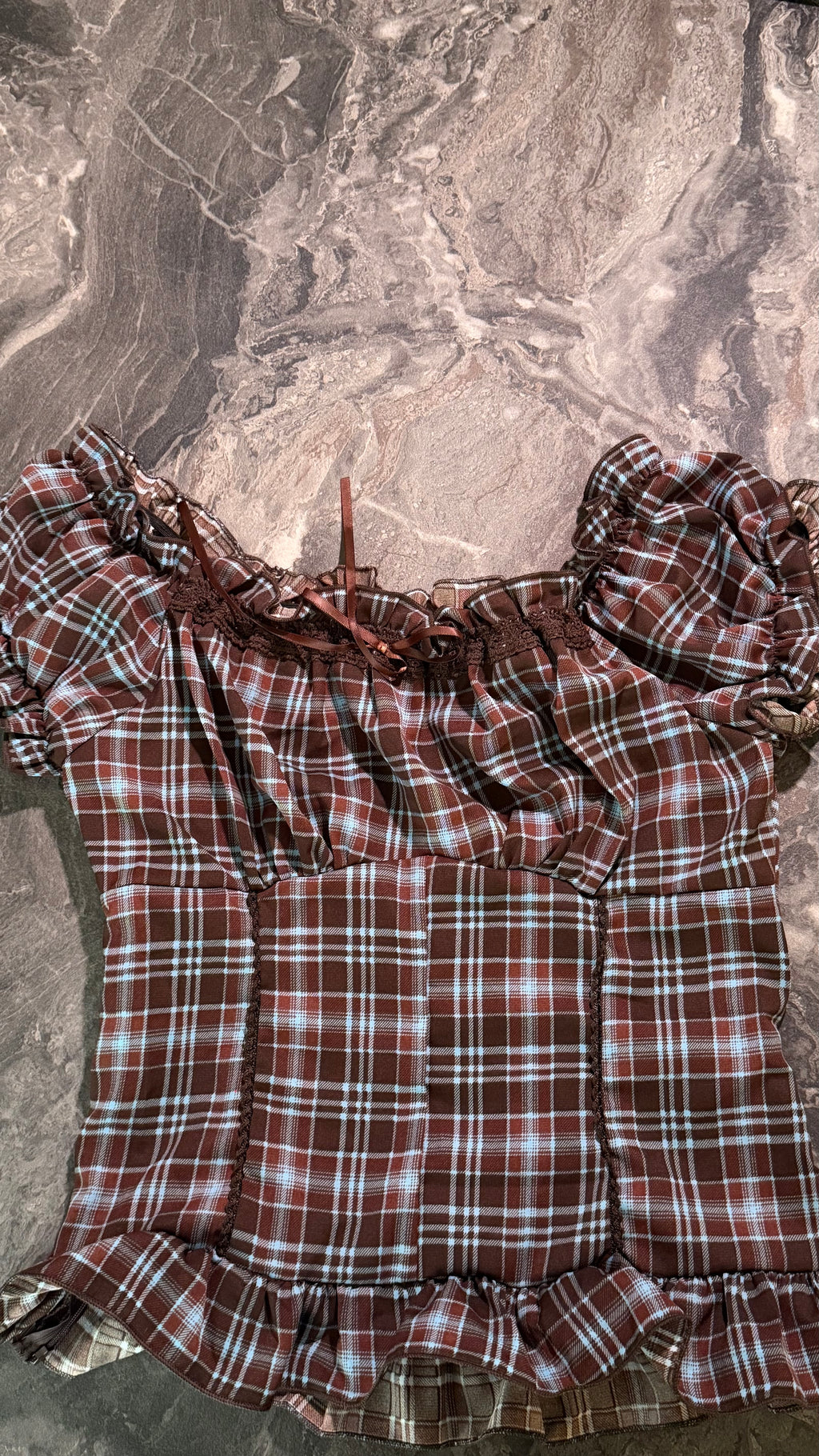 Brown and Blue plaid Top - Size S