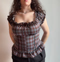 Brown and Blue plaid Top - Size S