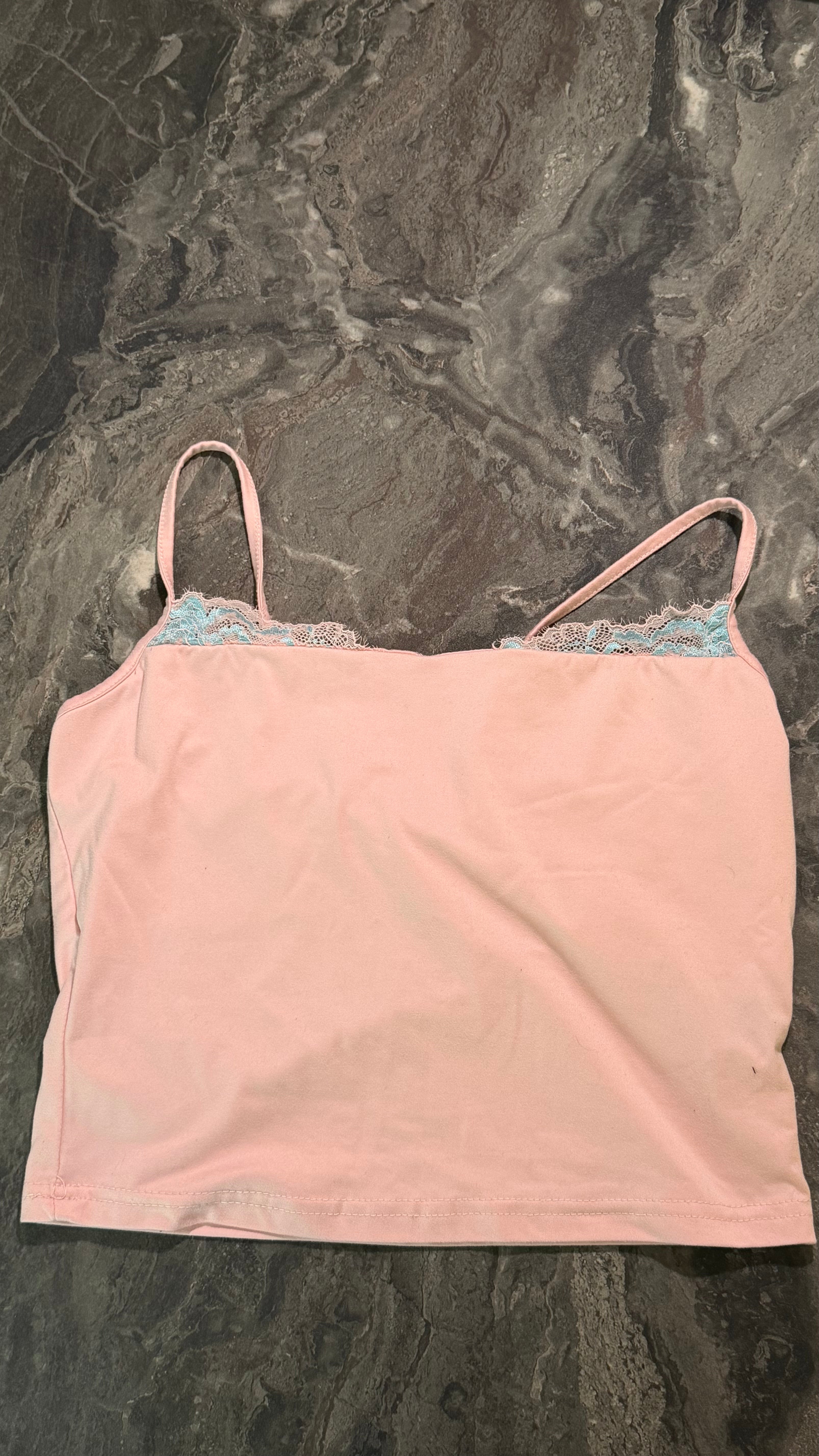 Pink Top with Blue Lace - Size S