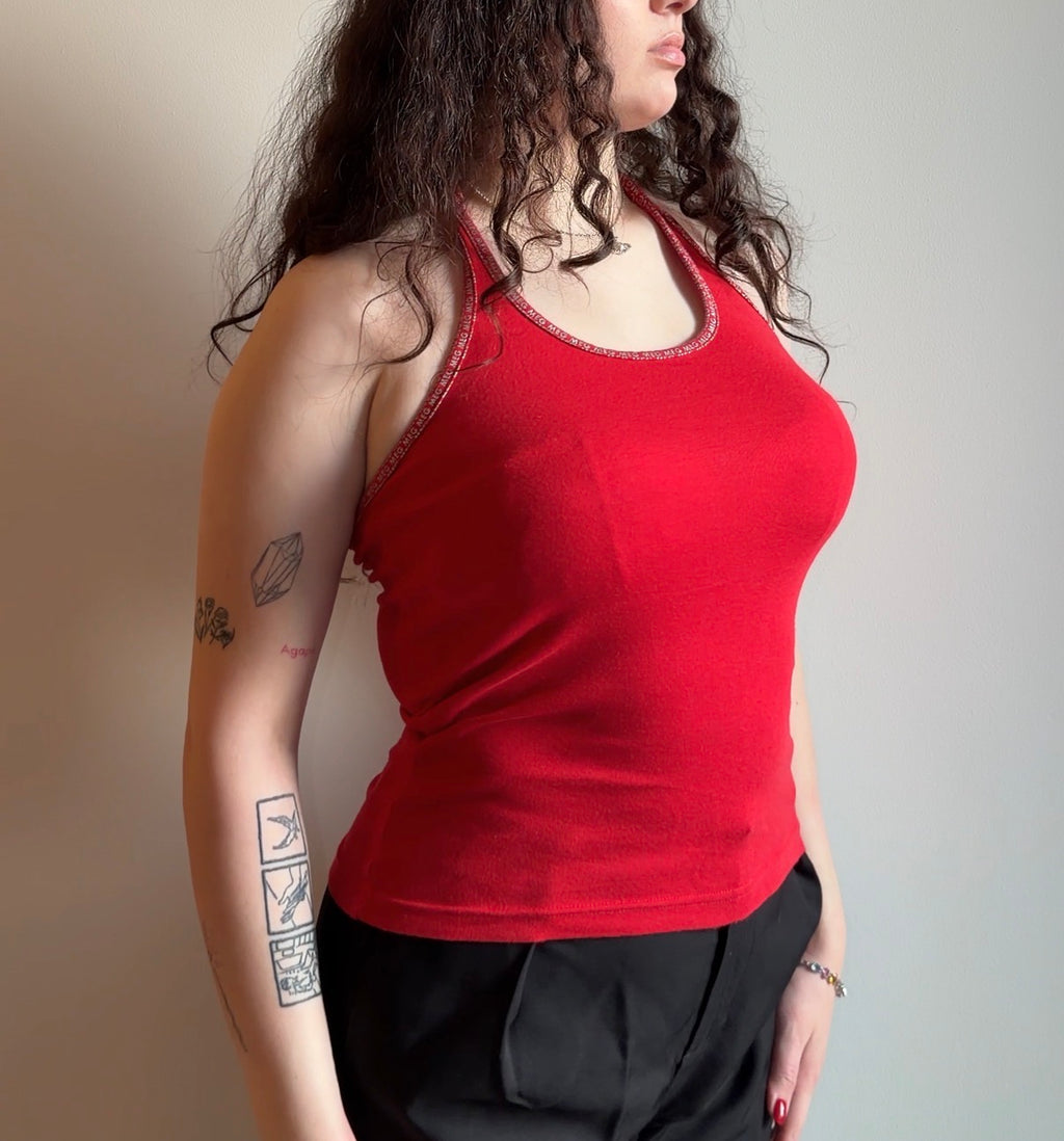 Vivid Red Cotton Cami - Size S