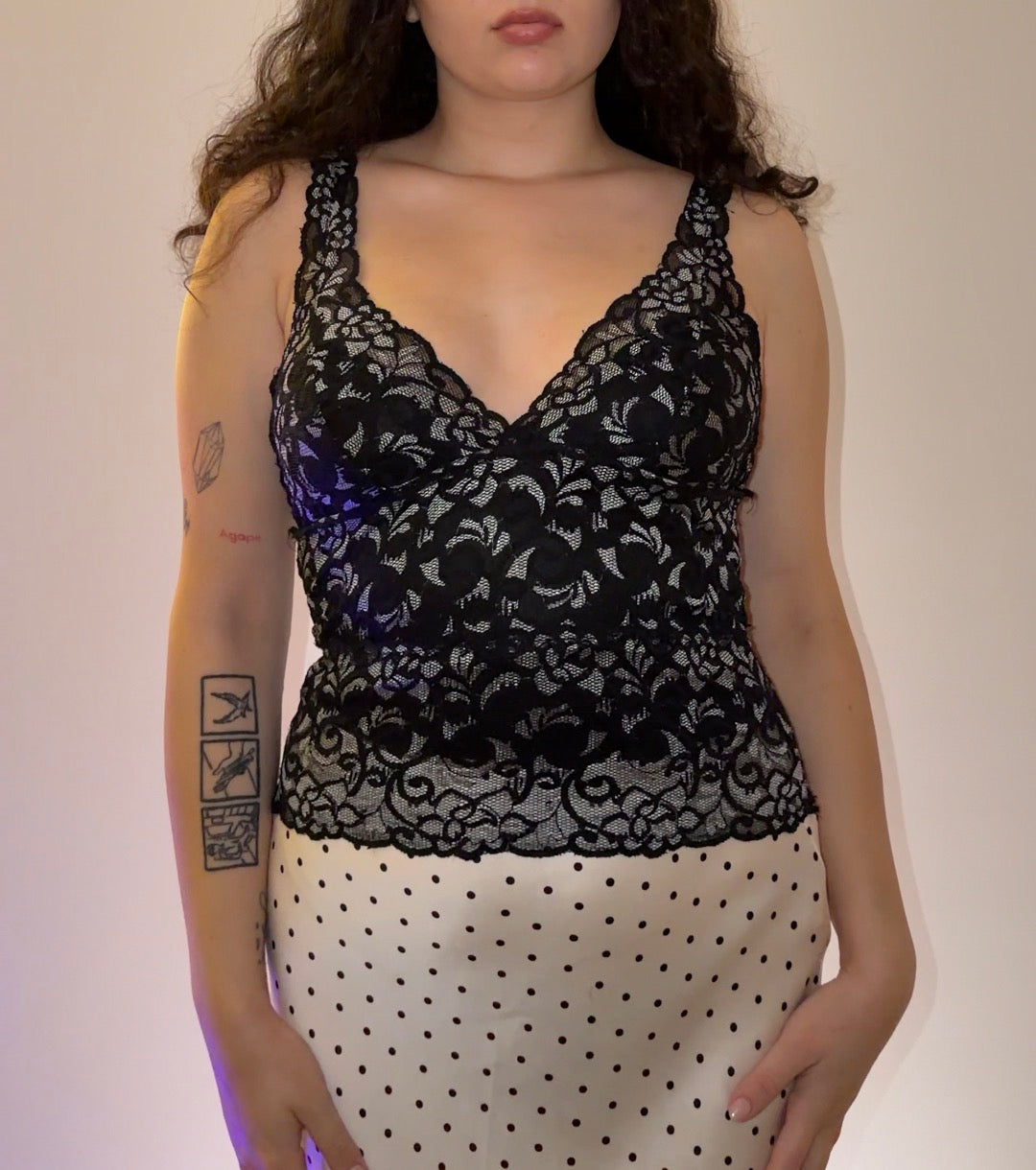 Black and White Lace Top - Size S