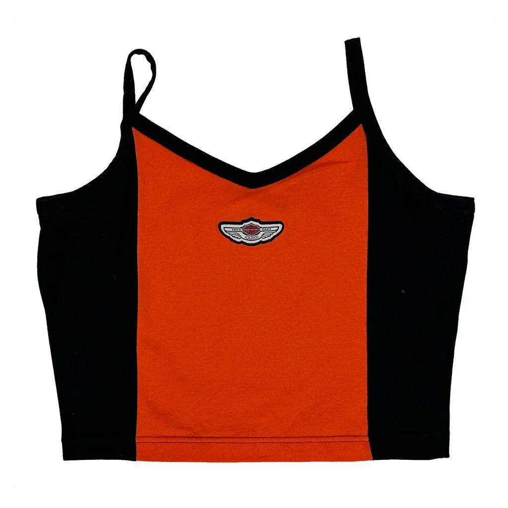 Harley Davidson Cropped Cami Top - Medium Orange Cotton