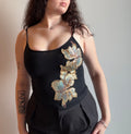 Black Top with Floral Embroidery - Size S