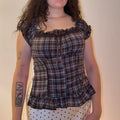 Brown and Blue plaid Top - Size S