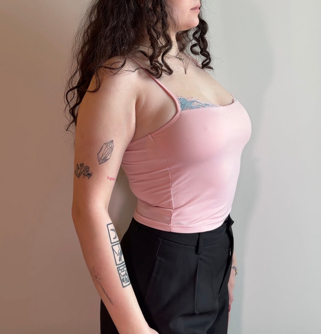 Pink Top with Blue Lace - Size S