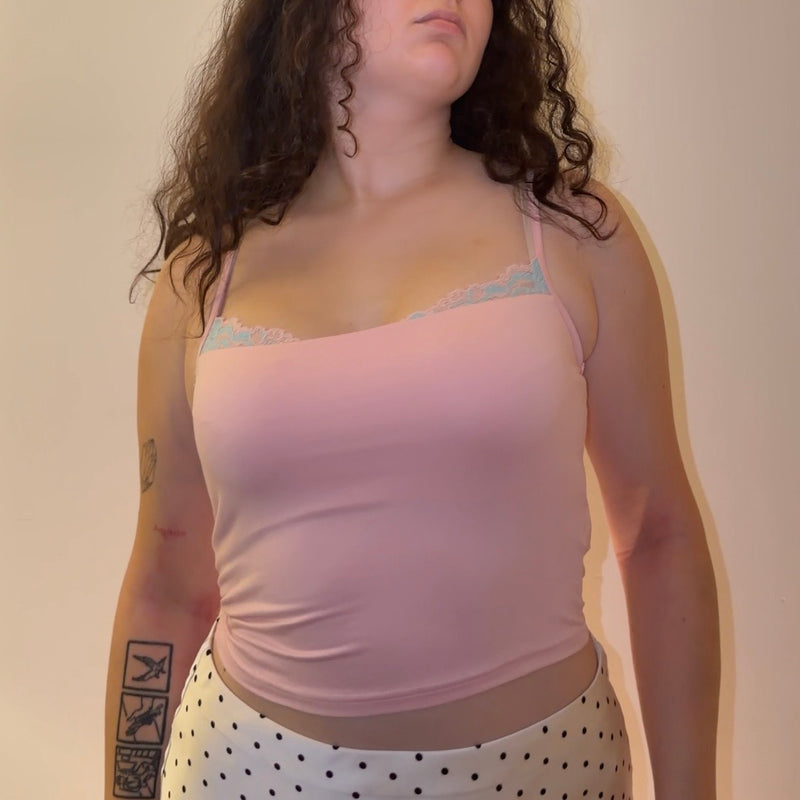 Pink Top with Blue Lace - Size S