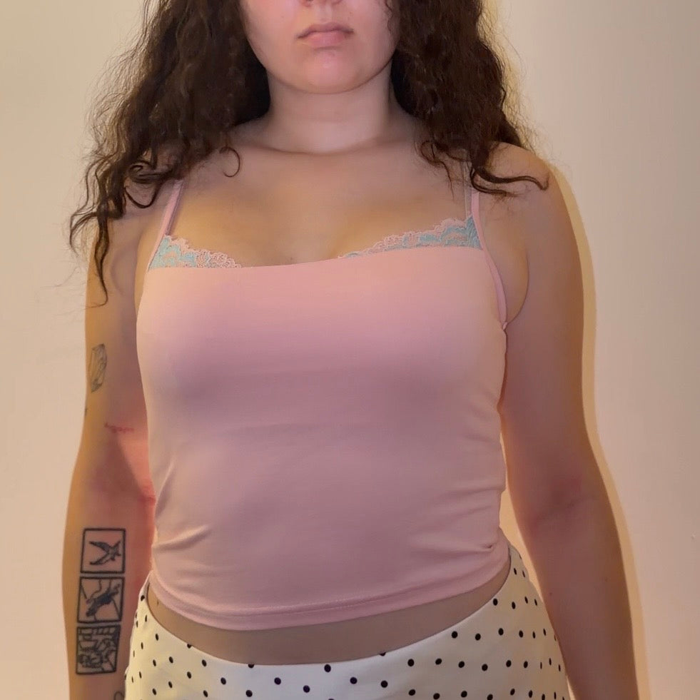 Pink Top with Blue Lace - Size S